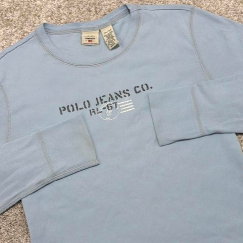 90s Vintage Polo Jeans Co. Long Sleeve Shirt |‎ Light Blue | XL
